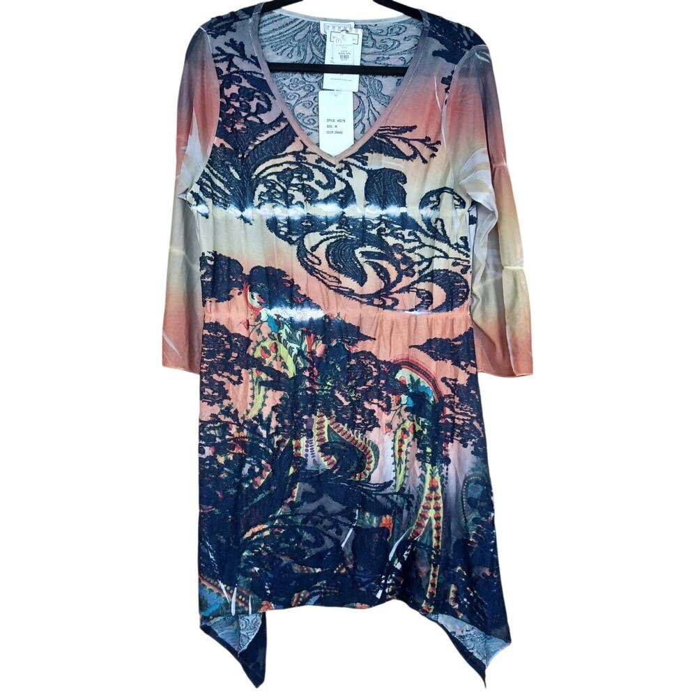 Kamana Art To Wear Mesh Dress Medium Lagenlook Asymmetric Boho Tunic Avant Garde - Picture 4 of 9